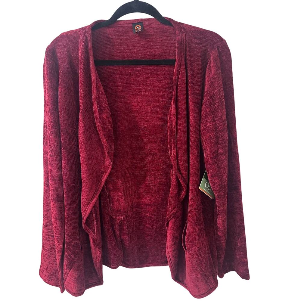 RARE Ojai Clothing Open Front Chenille Blazer With Pockets Ruby Red, size M NWT